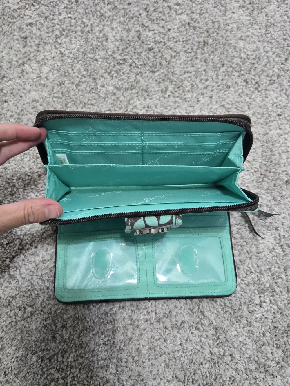Vera Bradley Brown and Teal Leaf Quilted Zip-Around Wallet - Picture 4 of 4